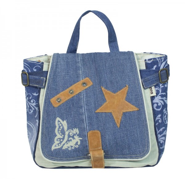 Sunsa Damen Rucksack Jeans Umhängetasche Schultertasche Vintage Retro Boho Hippie 32x30x15 cm